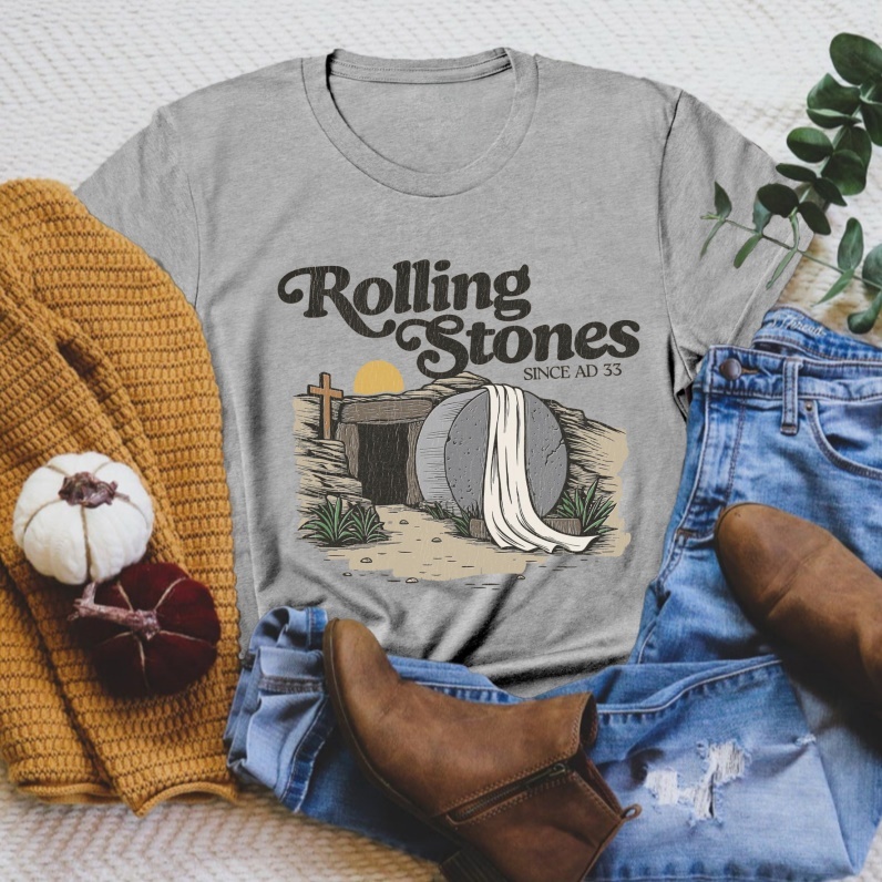 The Stone Was Rolled Away Christian Cotton T-shirt