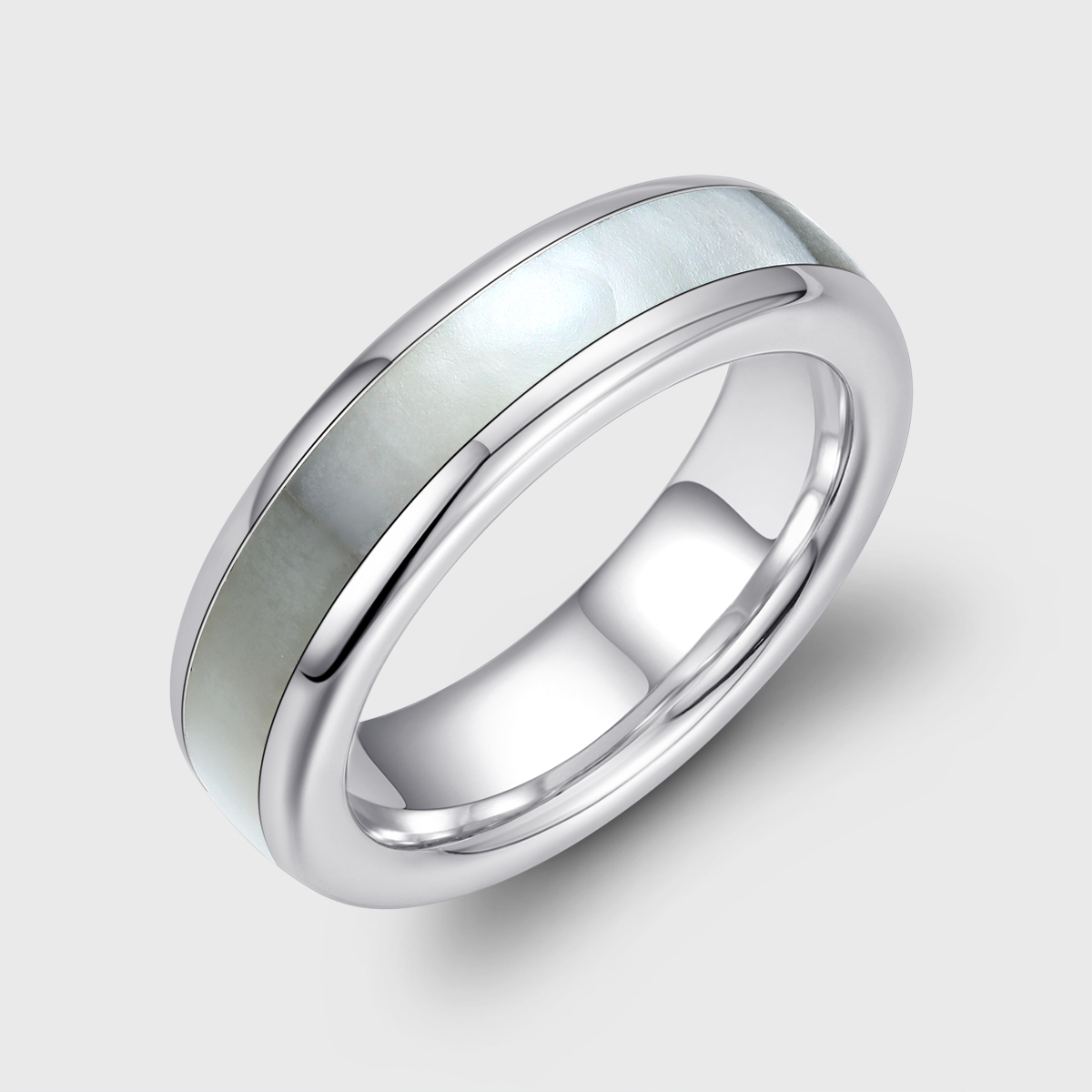 White Mother of Pearl Band Sterling Silver Wedding Ring White Mother of Pearl 4mm, 6mm, 8mm Width