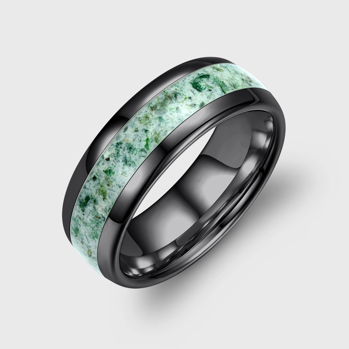Mens Wedding Ring 6mm Mens Wedding Band Natural Eco-Friendly Moss Agate Sterling Silver Mens Ring