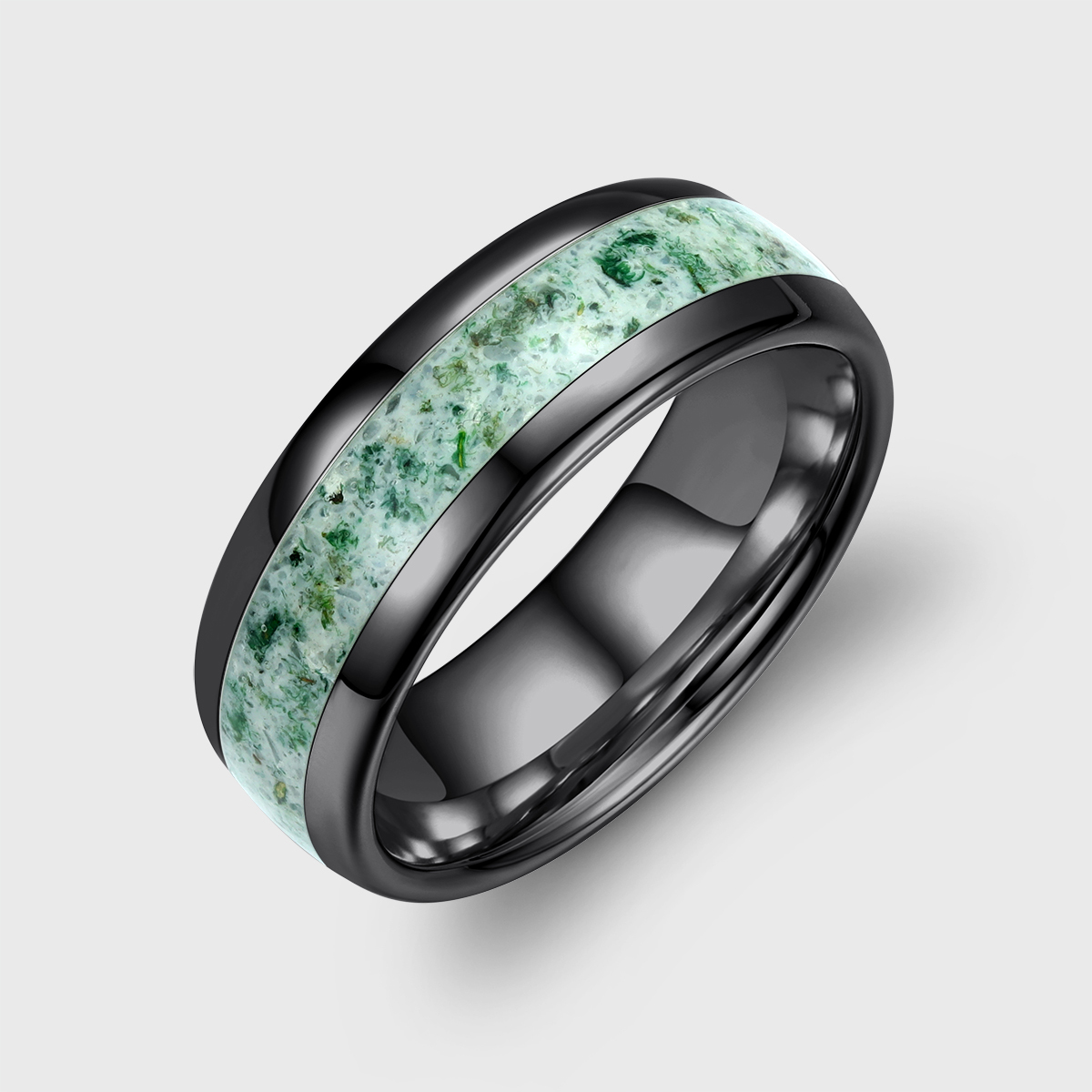 Mens Wedding Ring 6mm Mens Wedding Band Natural Eco-Friendly Moss Agate Sterling Silver Mens Ring