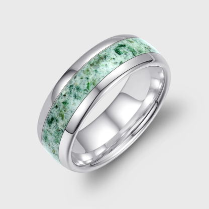 Mens Wedding Ring 6mm Mens Wedding Band Natural Eco-Friendly Moss Agate Sterling Silver Mens Ring