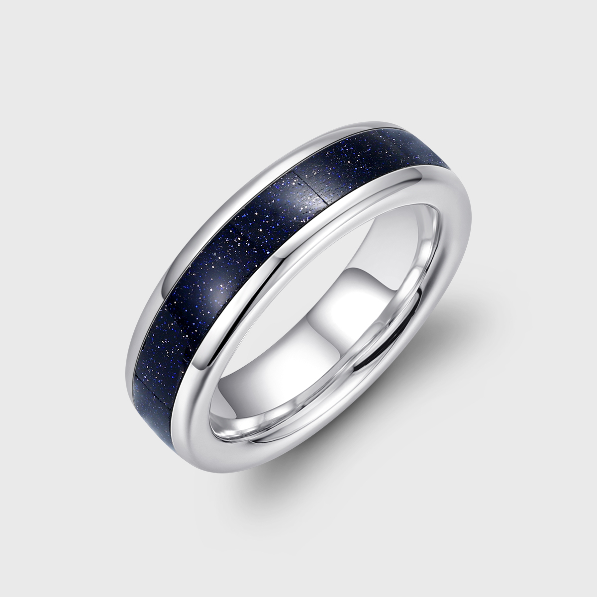 Unique Blue Sandstone Wedding Band Solid Gold Stacking Matching Rings Men Ring Gift For Him Comfort Fit 8mm & 6mm & 4mm