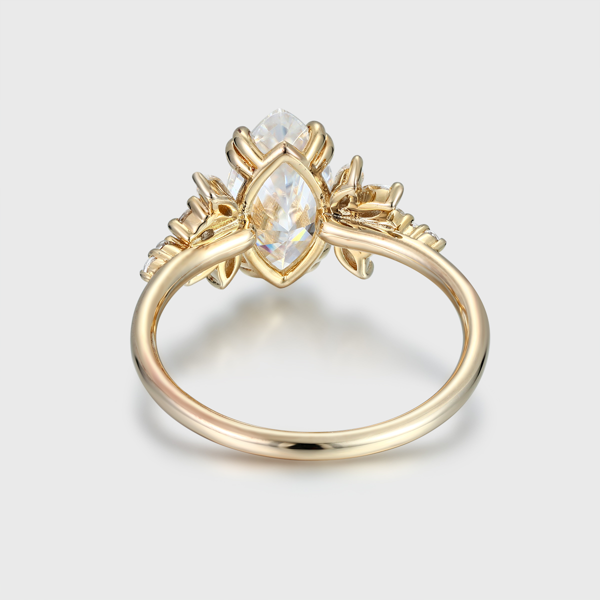 Marquise Moissanite Engagement Ring Unique Cluster Diamond Wedding Band 14K Yellow Gold
