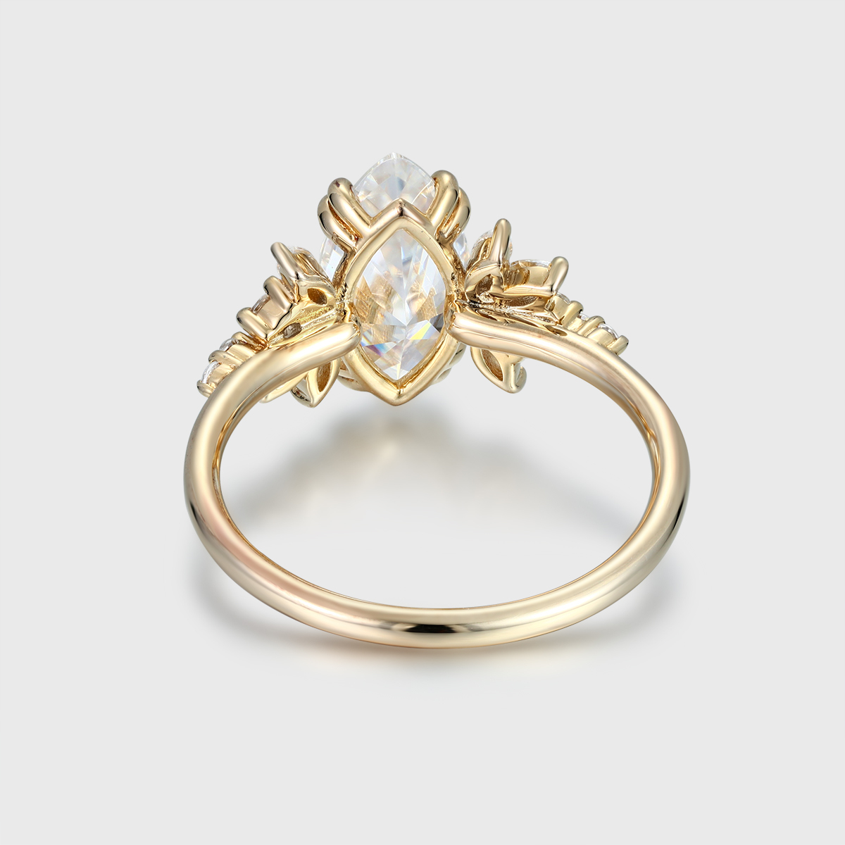 Marquise Moissanite Engagement Ring Unique Cluster Diamond Wedding Band 14K Yellow Gold