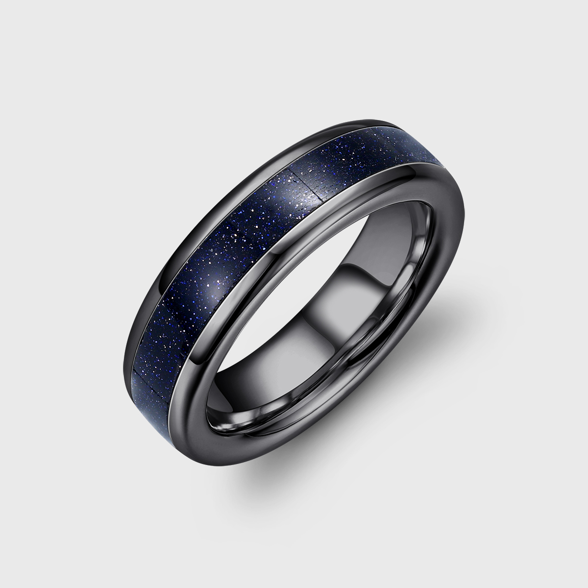 Unique Blue Sandstone Wedding Band Solid Gold Stacking Matching Rings Men Ring Gift For Him Comfort Fit 8mm & 6mm & 4mm