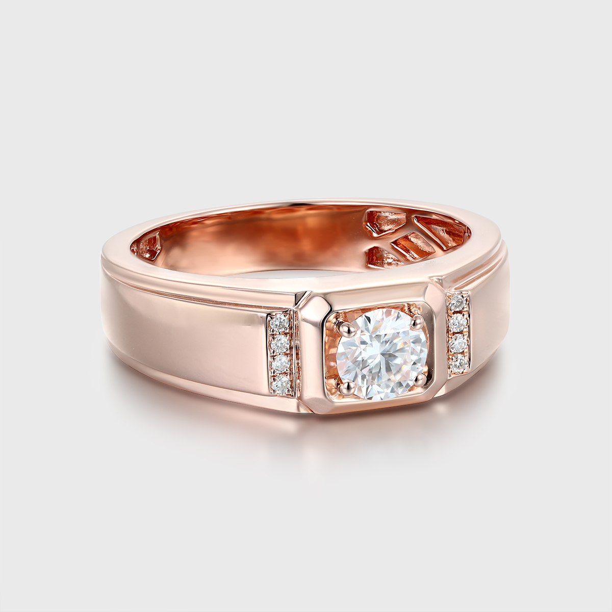 0.5ct  Men's Moissanite Wedding Band with Beveled Edges • 10k, 14k, 18k Gold Wedding Ring for Men • Modern Wedding Bands for Him