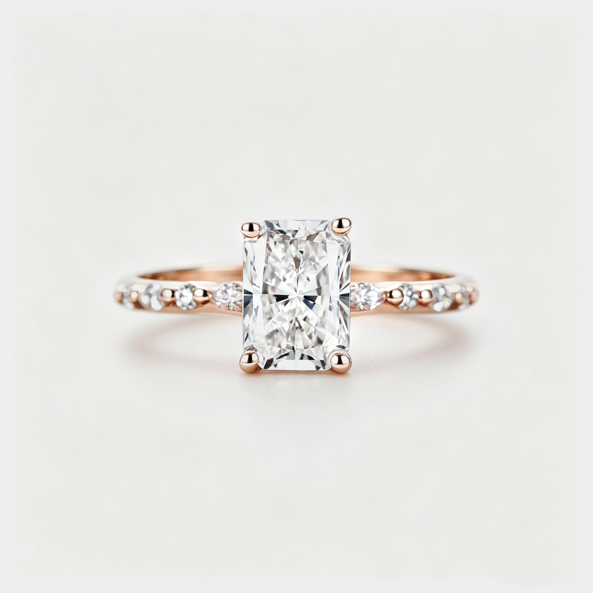Radiant cut Lab Diamond engagement ring 1.0CT E VVS IGI Certified Rose Gold Lab Diamonds Bridal