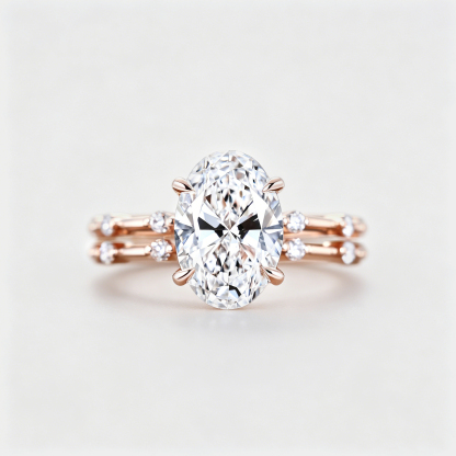 3CT Oval Lab Grown Diamond Engagement Ring Unique 14K Rose Gold  Half Eternity Wedding Ring