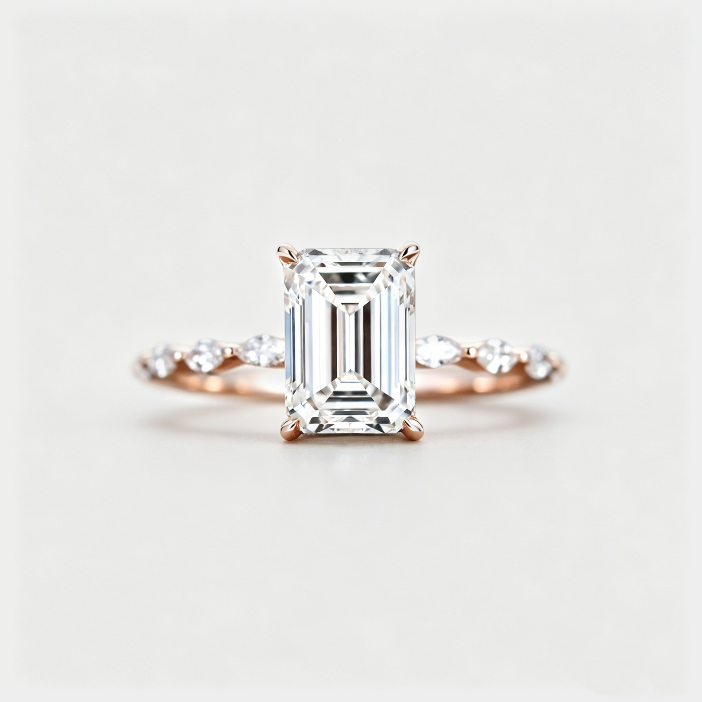 2CT Emerald cut Lab Grown Diamond Engagement Ring - Unique 14K Rose Gold Ring