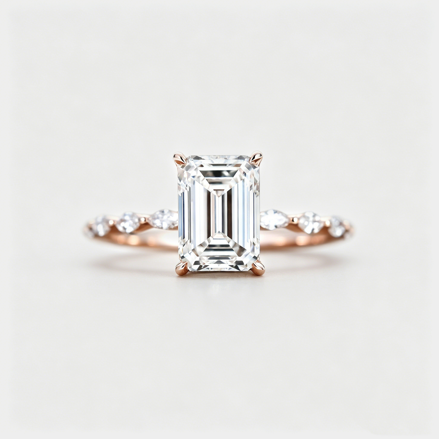 2CT Emerald cut Lab Grown Diamond Engagement Ring - Unique 14K Rose Gold Ring