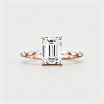 2CT Emerald cut Lab Grown Diamond Engagement Ring - Unique 14K Rose Gold Ring
