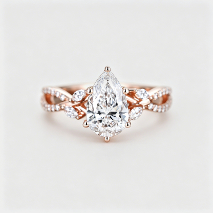 Pear Shaped Lab Grown Diamond Twisted Shank Ring - Rose Golg