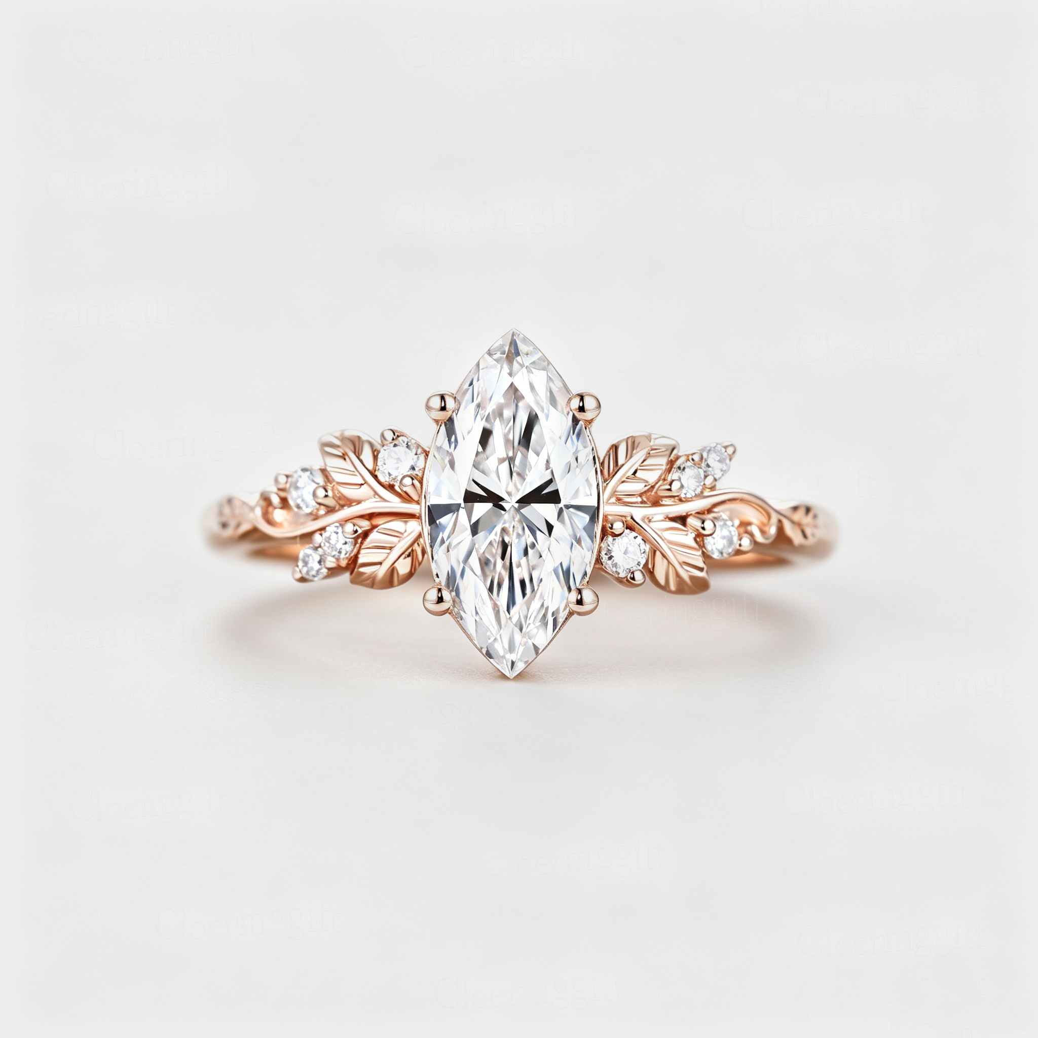 1CT Marquise Lab Grown Diamond Engagement Ring In Rose Gold