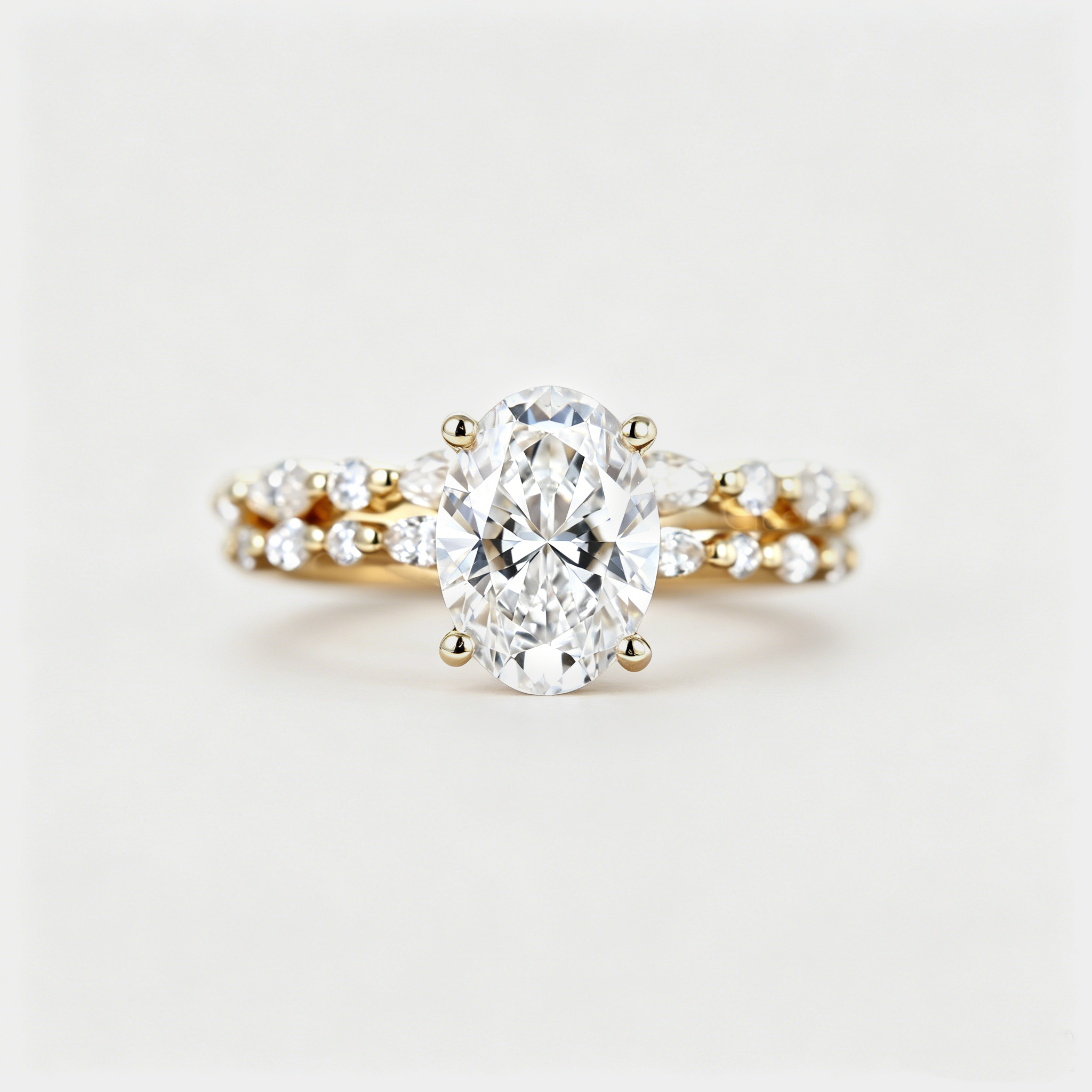 2.0ct Oval Cut Lab Grown Diamond Pave Vintage Solitaire Ring Set 2pcs