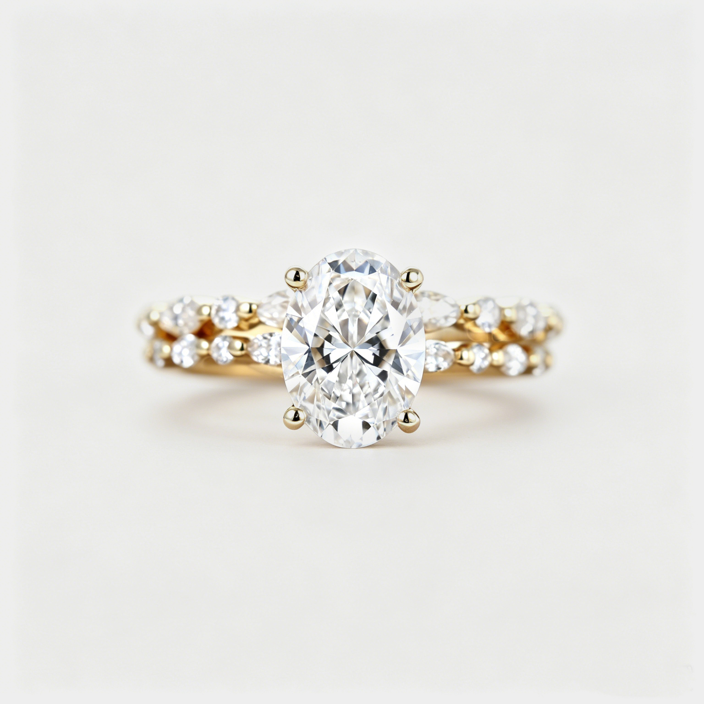 2.0ct Oval Cut Lab Grown Diamond Pave Vintage Solitaire Ring Set 2pcs