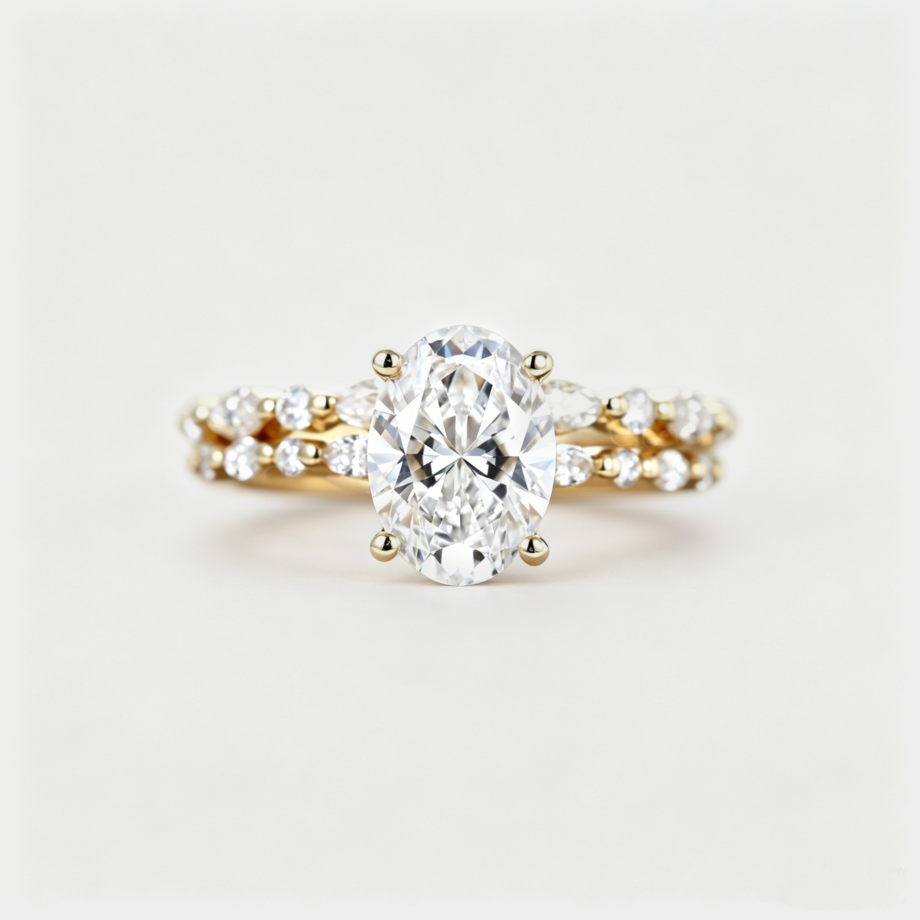 2.0ct Oval Cut Lab Grown Diamond Pave Vintage Solitaire Ring Set 2pcs