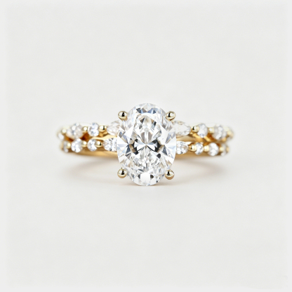 2.0ct Oval Cut Lab Grown Diamond Pave Vintage Solitaire Ring Set 2pcs