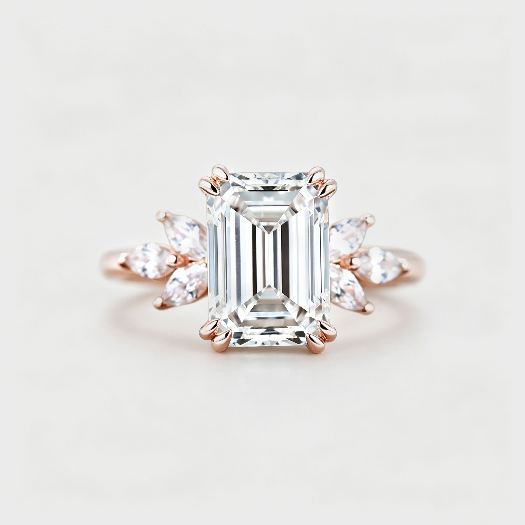 Emerald Cut Lab Grown Diamond Engagement Ring in 14K Rose Gold – Bridal Wedding Promise Gift