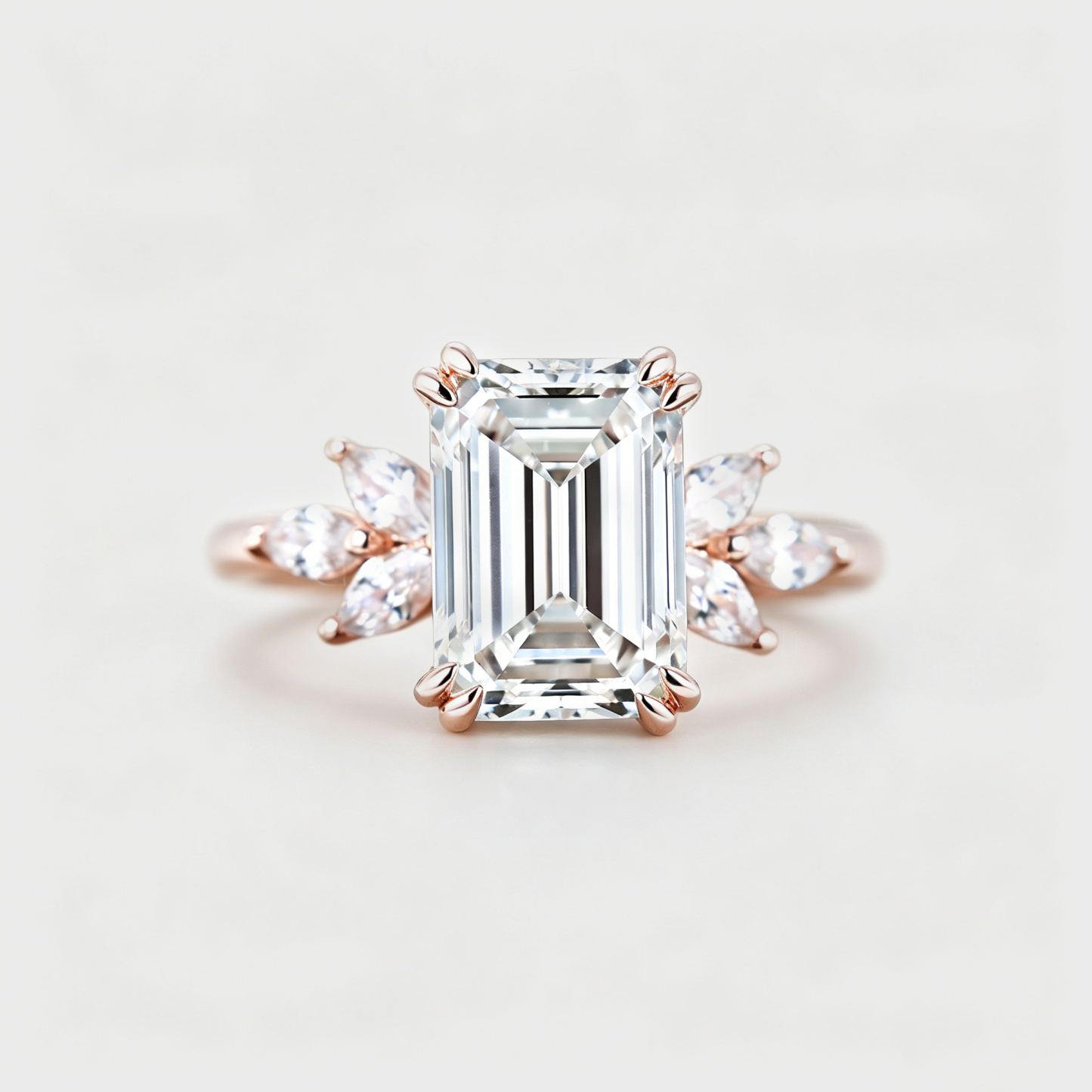Emerald Cut Lab Grown Diamond Engagement Ring in 14K Rose Gold – Bridal Wedding Promise Gift