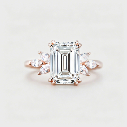 Emerald Cut Lab Grown Diamond Engagement Ring in 14K Rose Gold – Bridal Wedding Promise Gift
