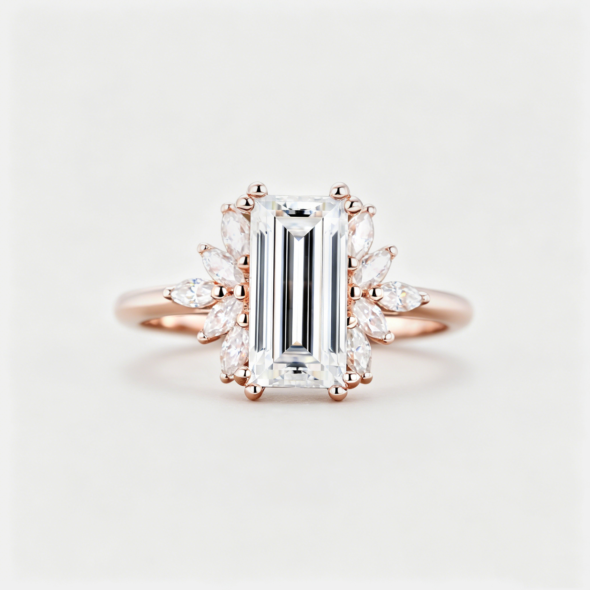 2.5 Carat Emerald Cut Lab Diamond Engagement Ring – Rose Gold Wedding Ring Bridal Anniversary Gift