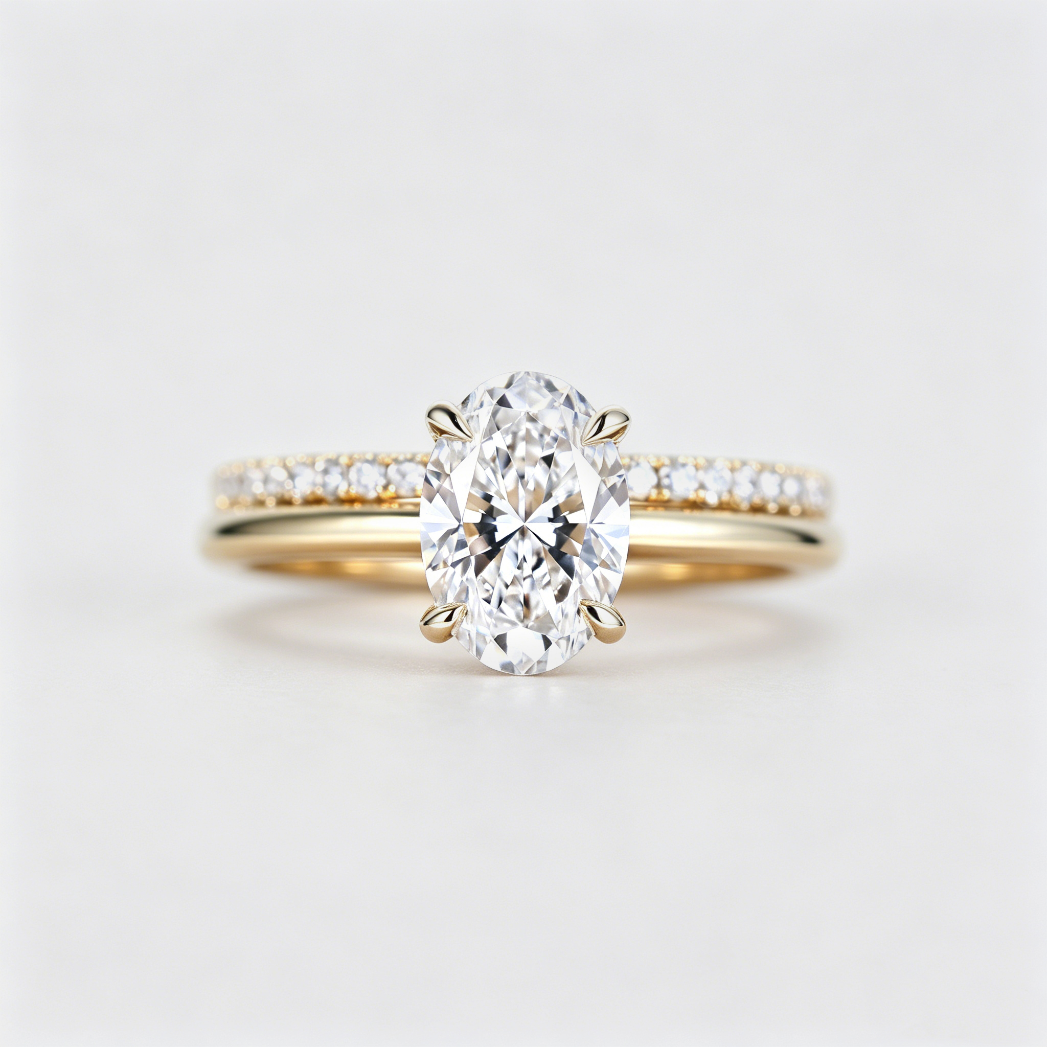 1.5 CT Oval Lab Grown Diamond Hidden Halo 14K Gold Bridal Set
