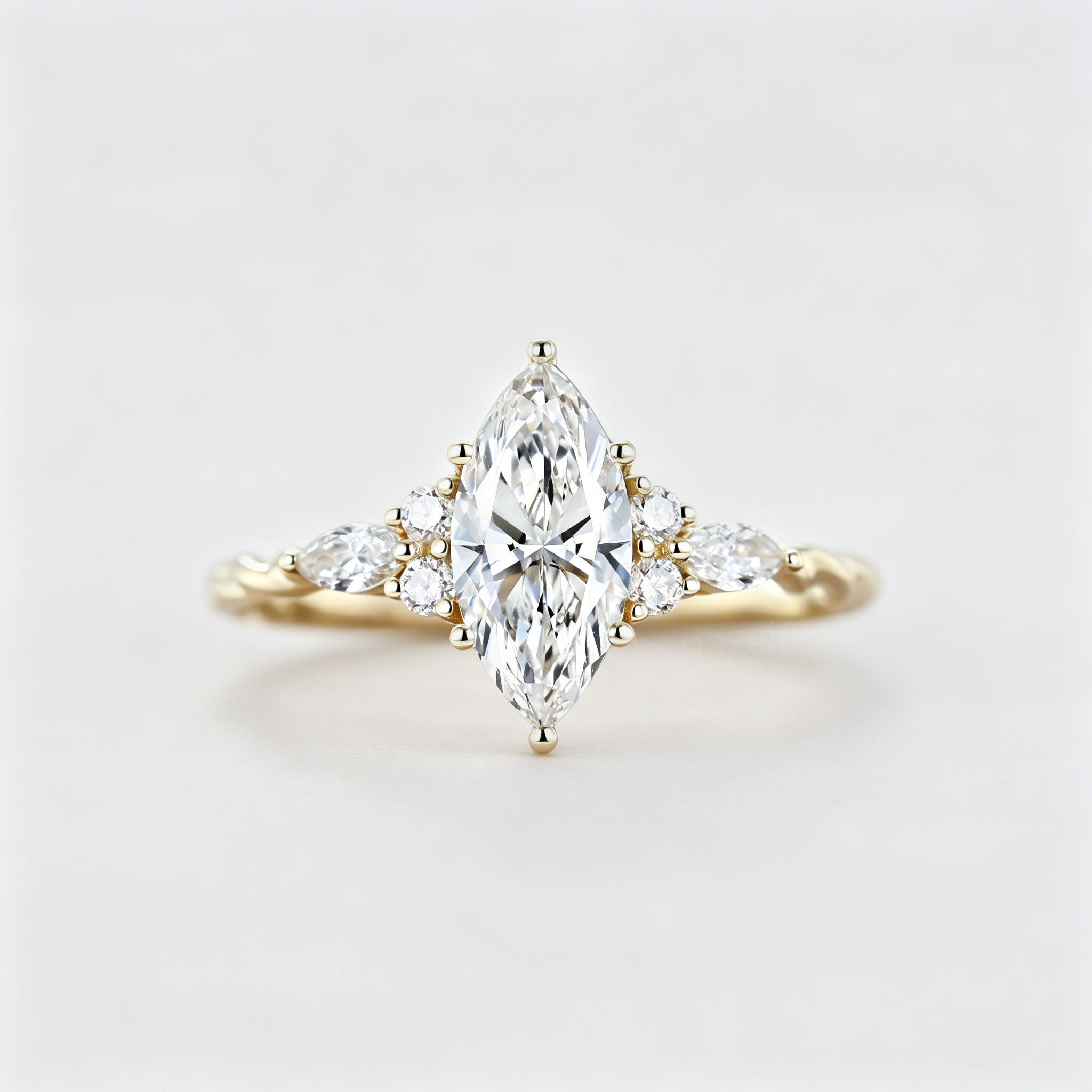 Marquise Lab Grown Diamond Engagement Ring in Unique Yellow Gold Twist Ring