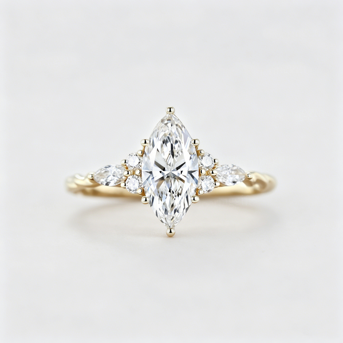 Marquise Lab Grown Diamond Engagement Ring in Unique Yellow Gold Twist Ring