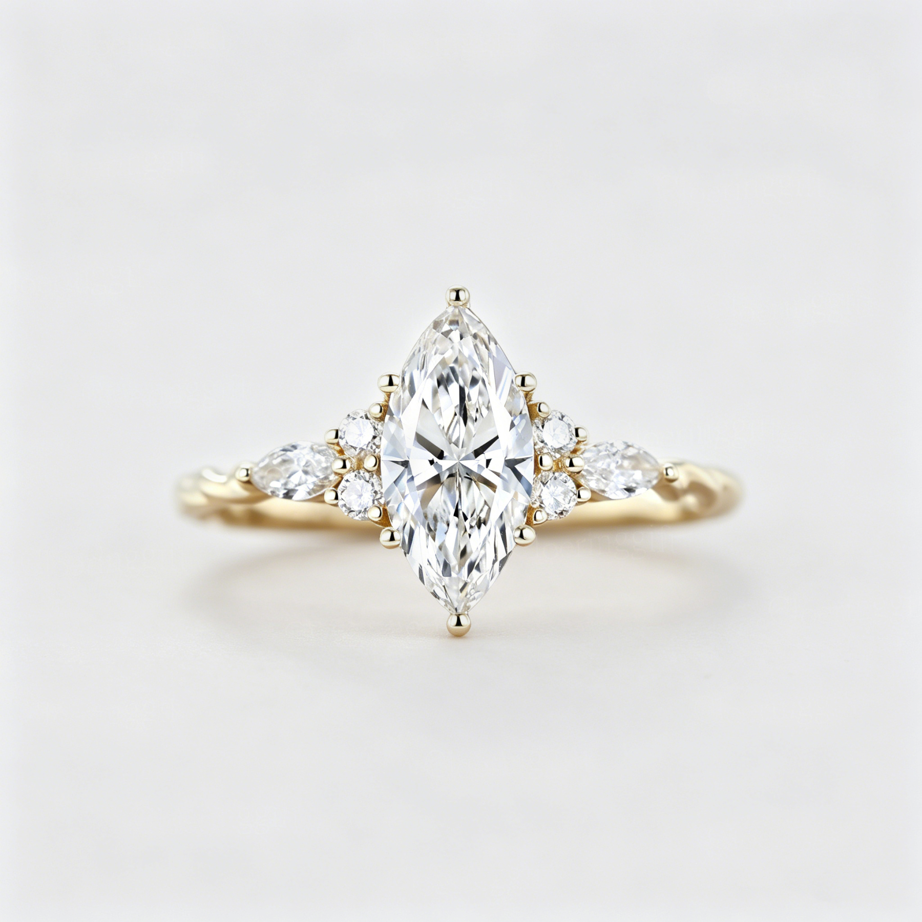 Marquise Lab Grown Diamond Engagement Ring in Unique Yellow Gold Twist Ring