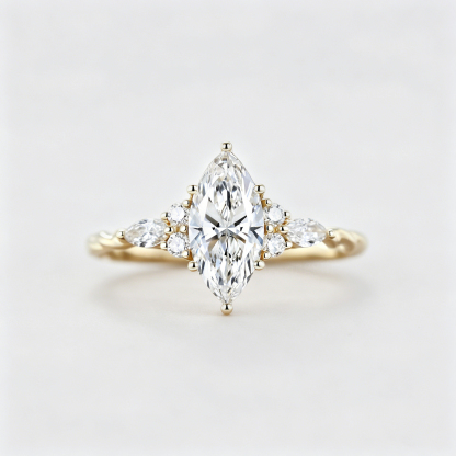 Marquise Lab Grown Diamond Engagement Ring in Unique Yellow Gold Twist Ring