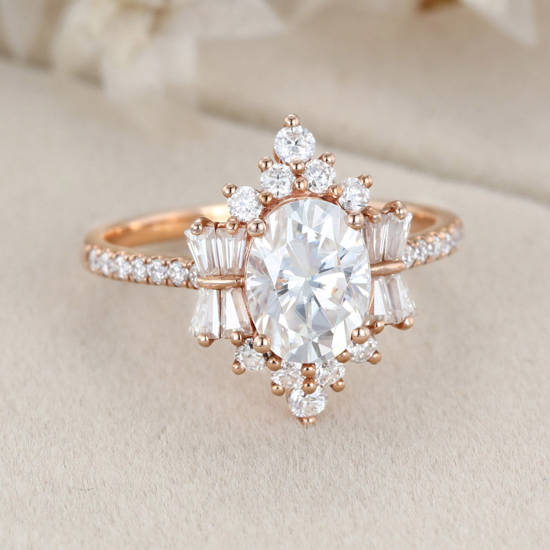 Vintage Luxury Art Deco Oval Moissanite Engagement Ring in 14K Black Gold – Elegant Bridal Jewelry for Women