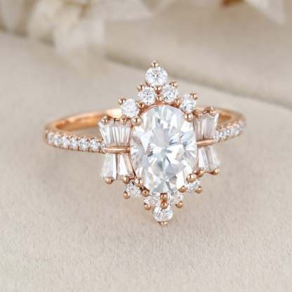 Vintage Luxury Art Deco Oval Moissanite Engagement Ring in 14K Black Gold – Elegant Bridal Jewelry for Women