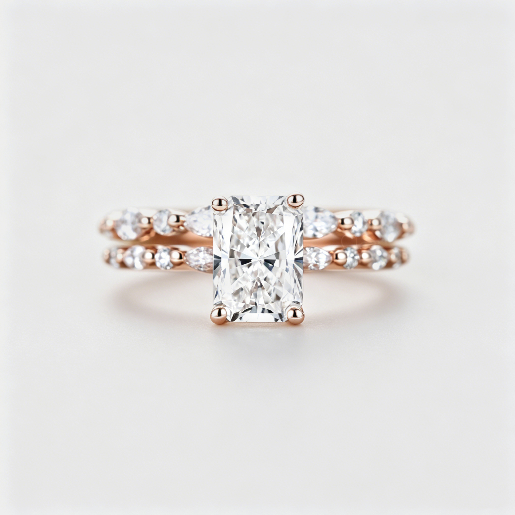1.0ct Radiant Cut Lab Grown Diamond Cluster Engagement Ring Set