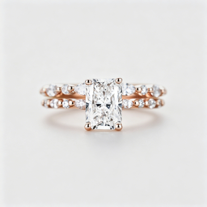 1.0ct Radiant Cut Lab Grown Diamond Cluster Engagement Ring Set