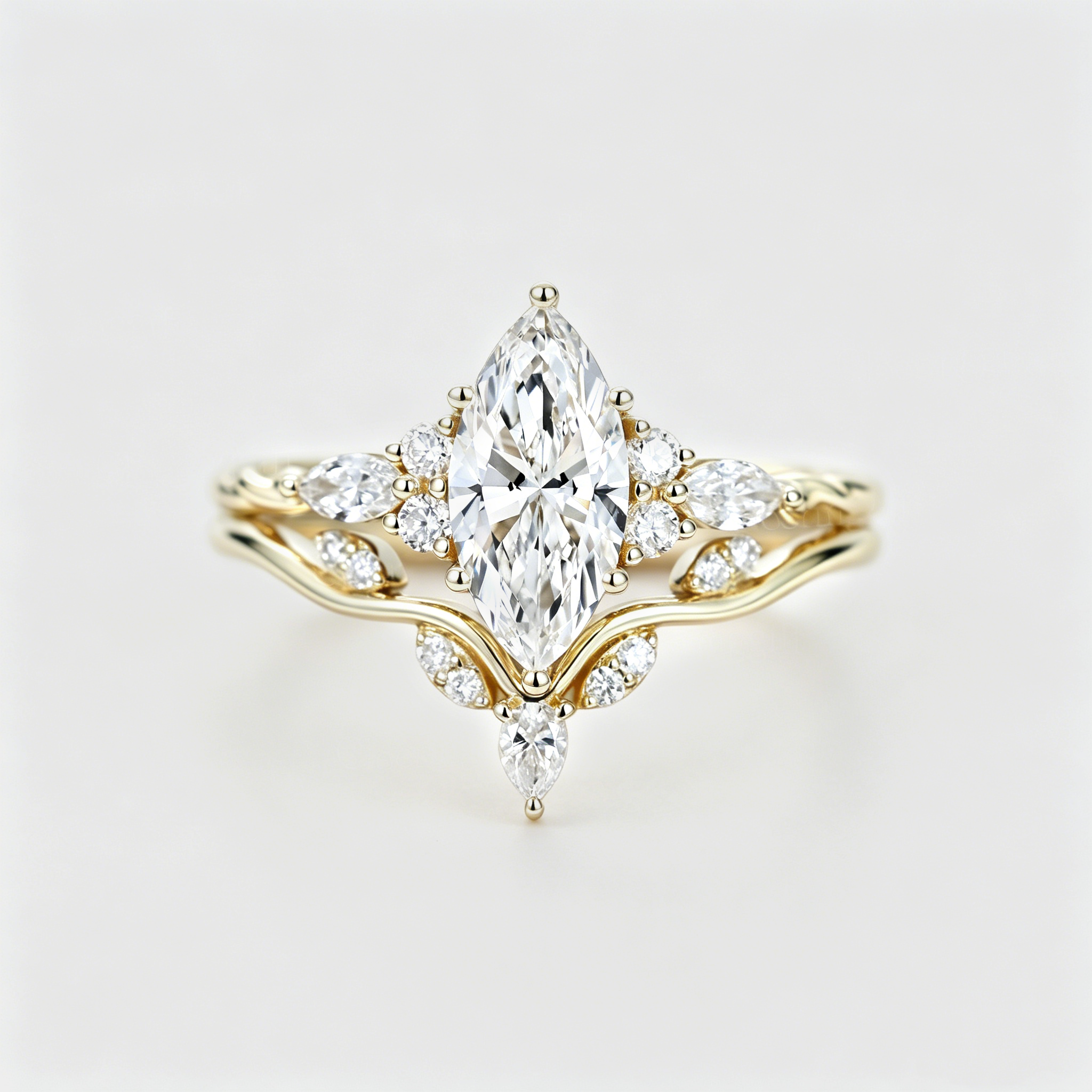 1.0ct IGI Certificate Marquise Lab Diamond Engagement Ring Set Yellow Gold Twist Bridal Set