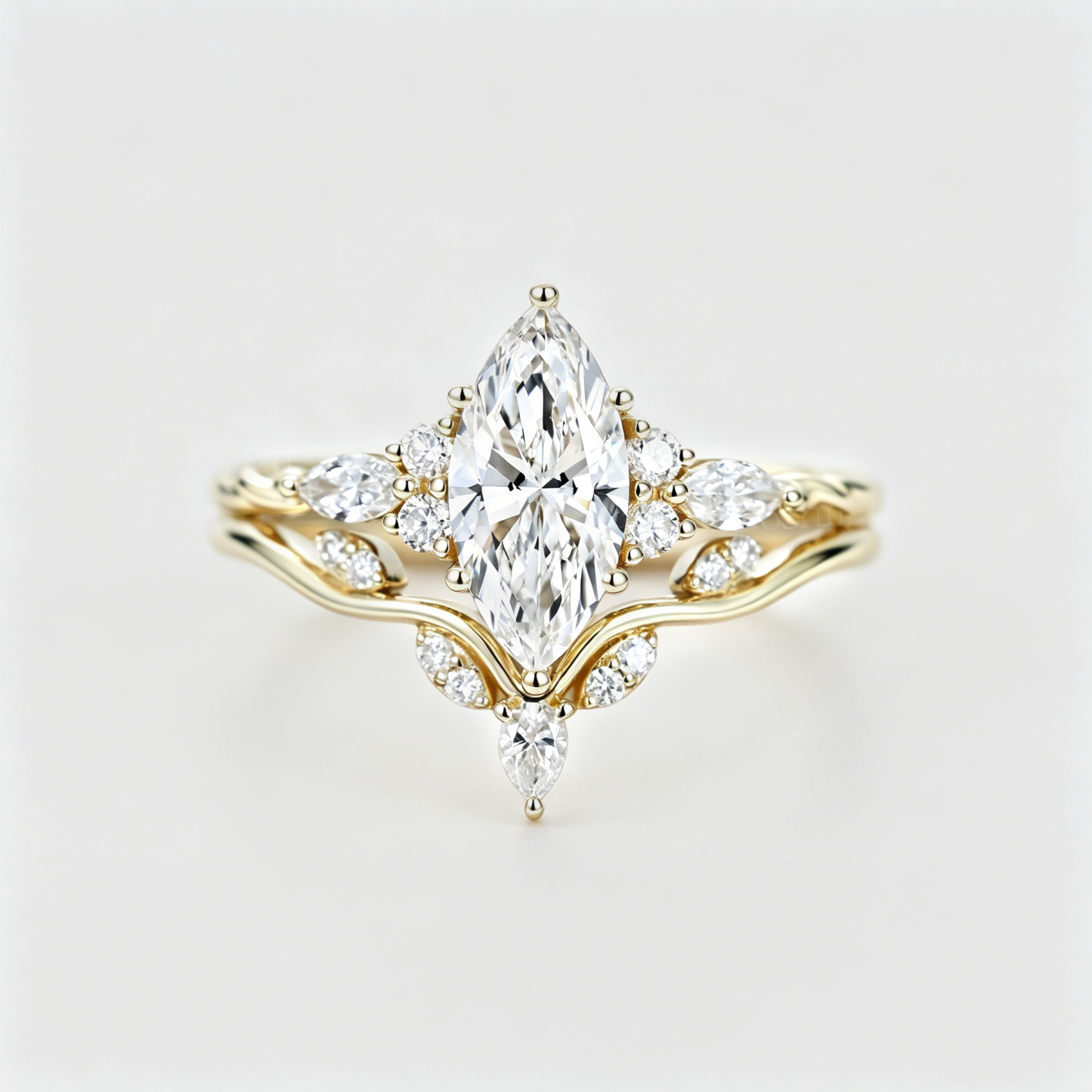 1.0ct IGI Certificate Marquise Lab Diamond Engagement Ring Set Yellow Gold Twist Bridal Set
