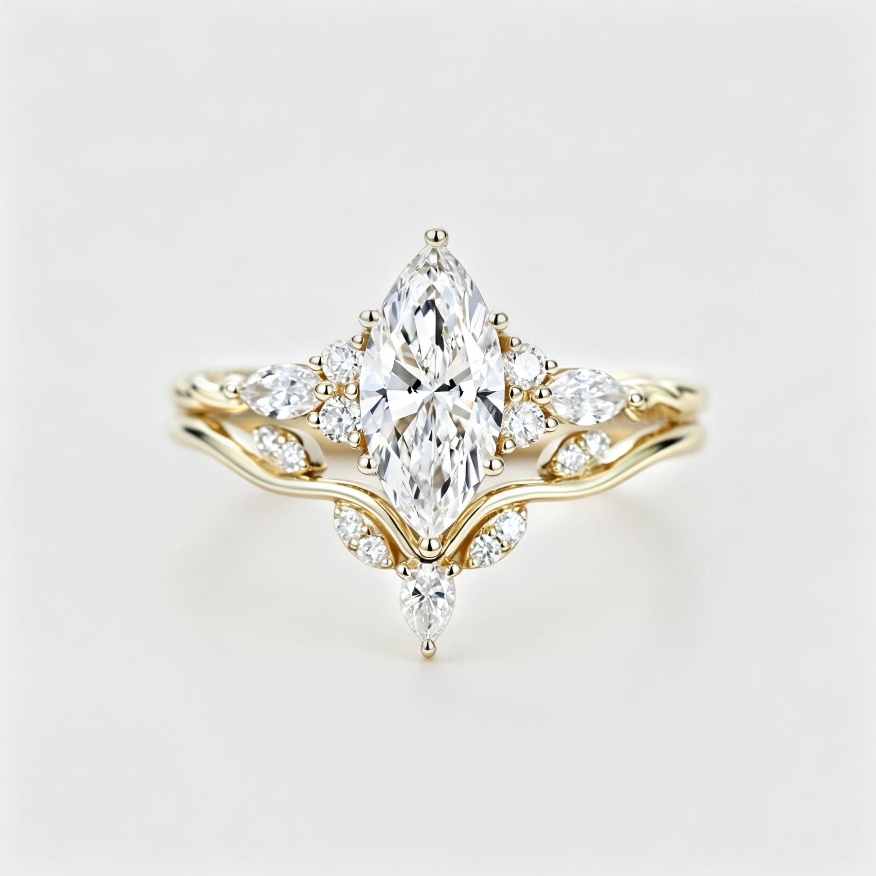 1.0ct IGI Certificate Marquise Lab Diamond Engagement Ring Set Yellow Gold Twist Bridal Set