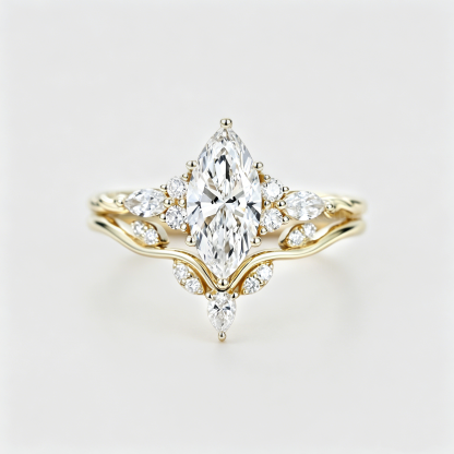 1.0ct IGI Certificate Marquise Lab Diamond Engagement Ring Set Yellow Gold Twist Bridal Set