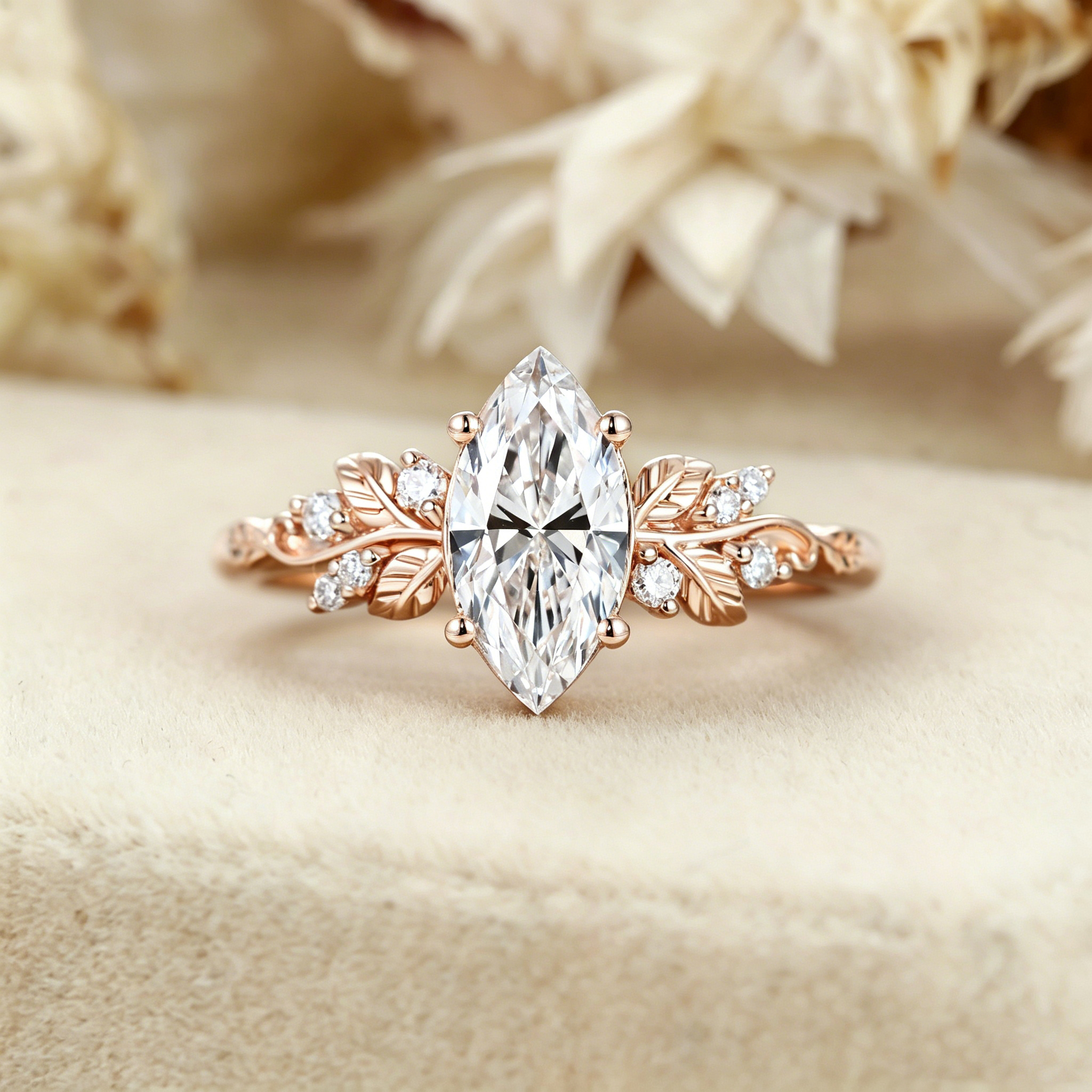 1CT Marquise Lab Grown Diamond Engagement Ring In Rose Gold