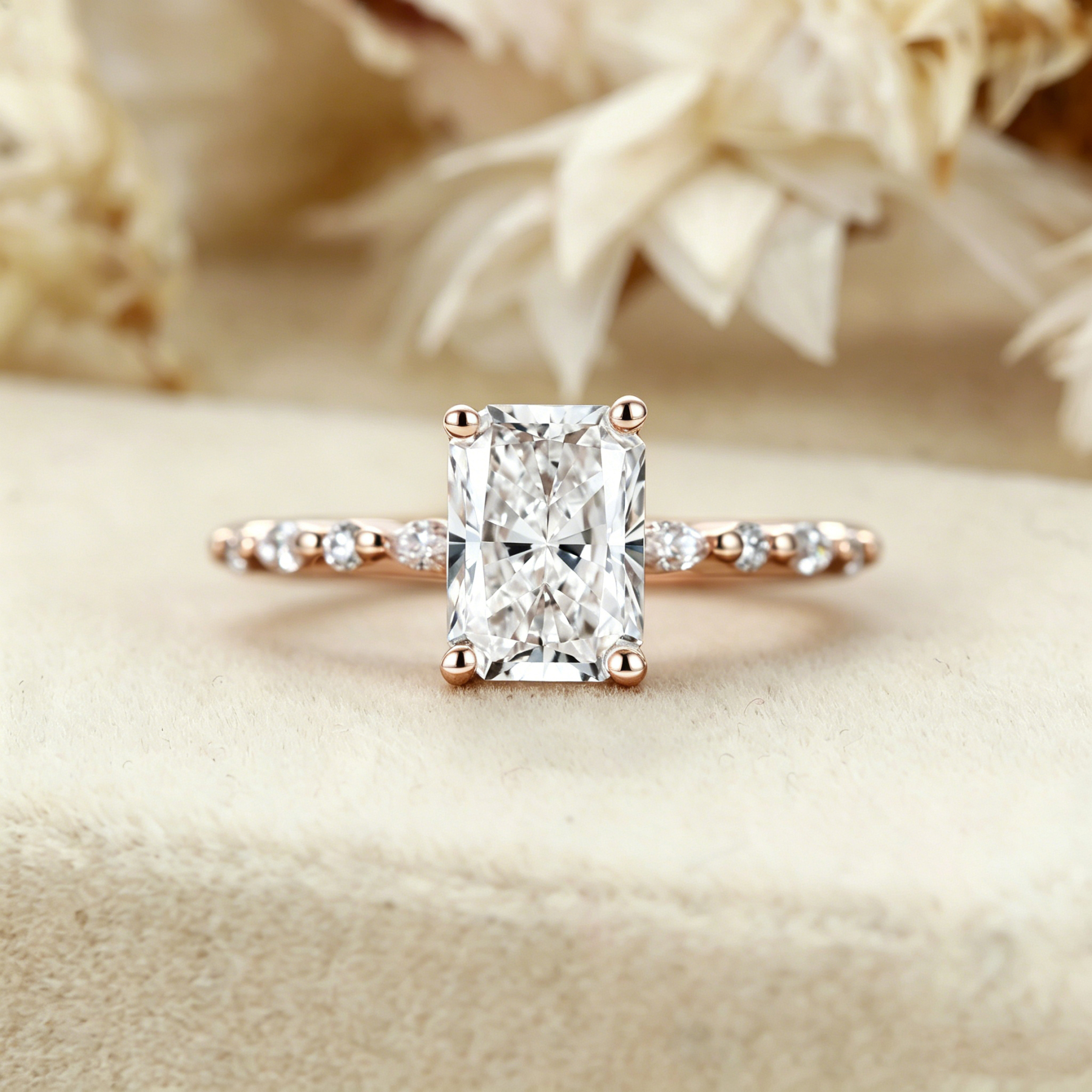 Radiant cut Lab Diamond engagement ring 1.0CT E VVS IGI Certified Rose Gold Lab Diamonds Bridal