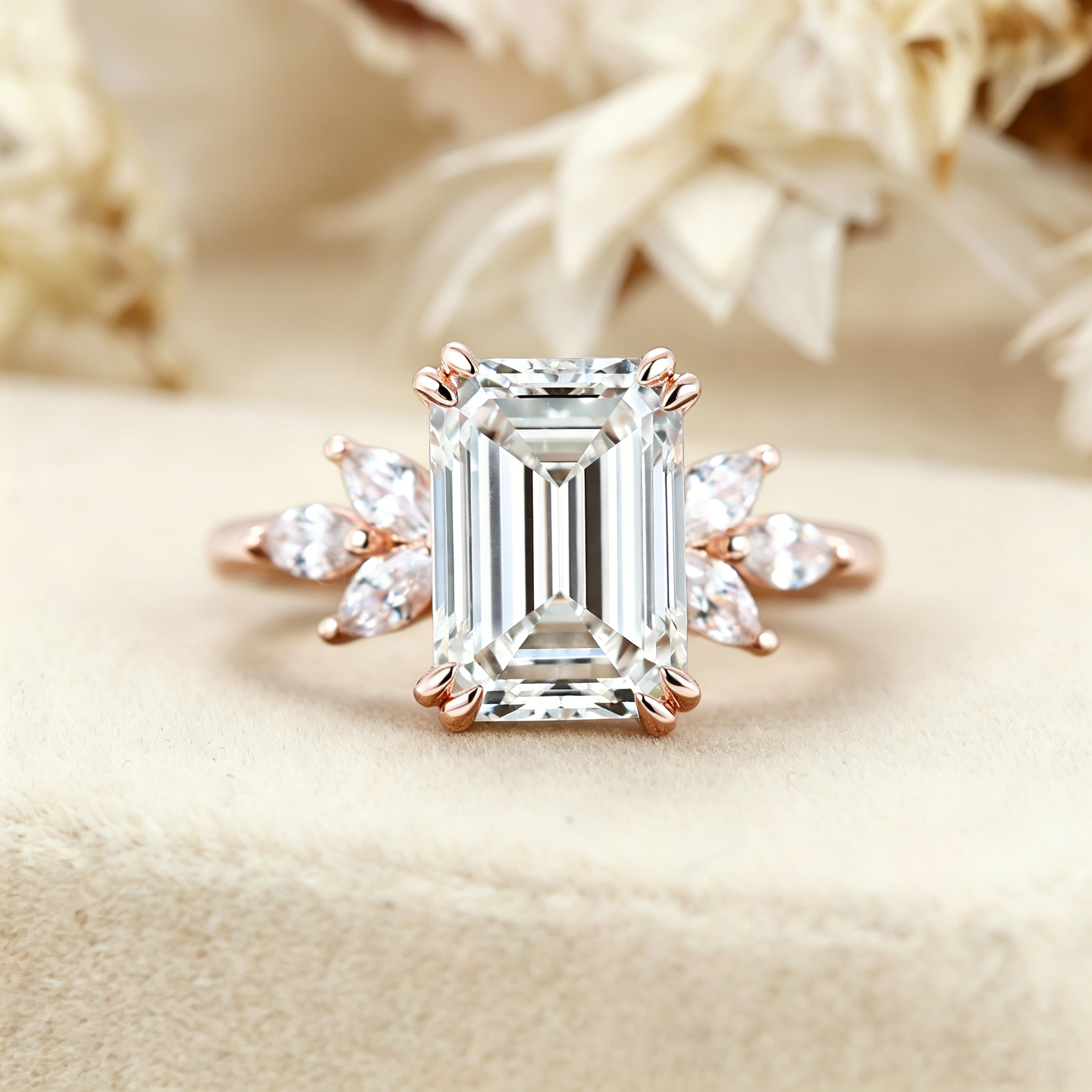 Emerald Cut Lab Grown Diamond Engagement Ring in 14K Rose Gold – Bridal Wedding Promise Gift