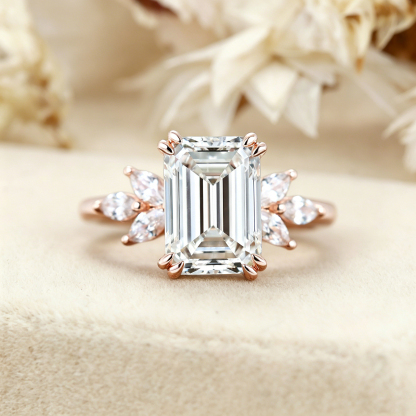 Emerald Cut Lab Grown Diamond Engagement Ring in 14K Rose Gold – Bridal Wedding Promise Gift