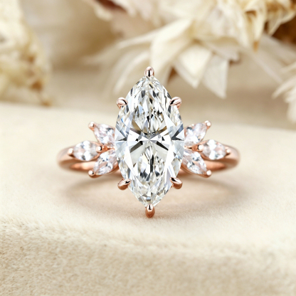  Art Deco 1 Carat Marquise Lab Grown Diamond Engagement Ring In 14K Rose Gold