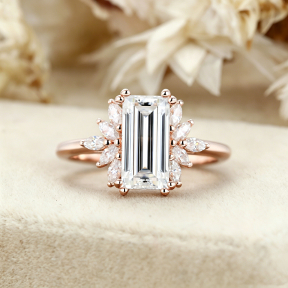 2.5 Carat Emerald Cut Lab Diamond Engagement Ring – Rose Gold Wedding Ring Bridal Anniversary Gift