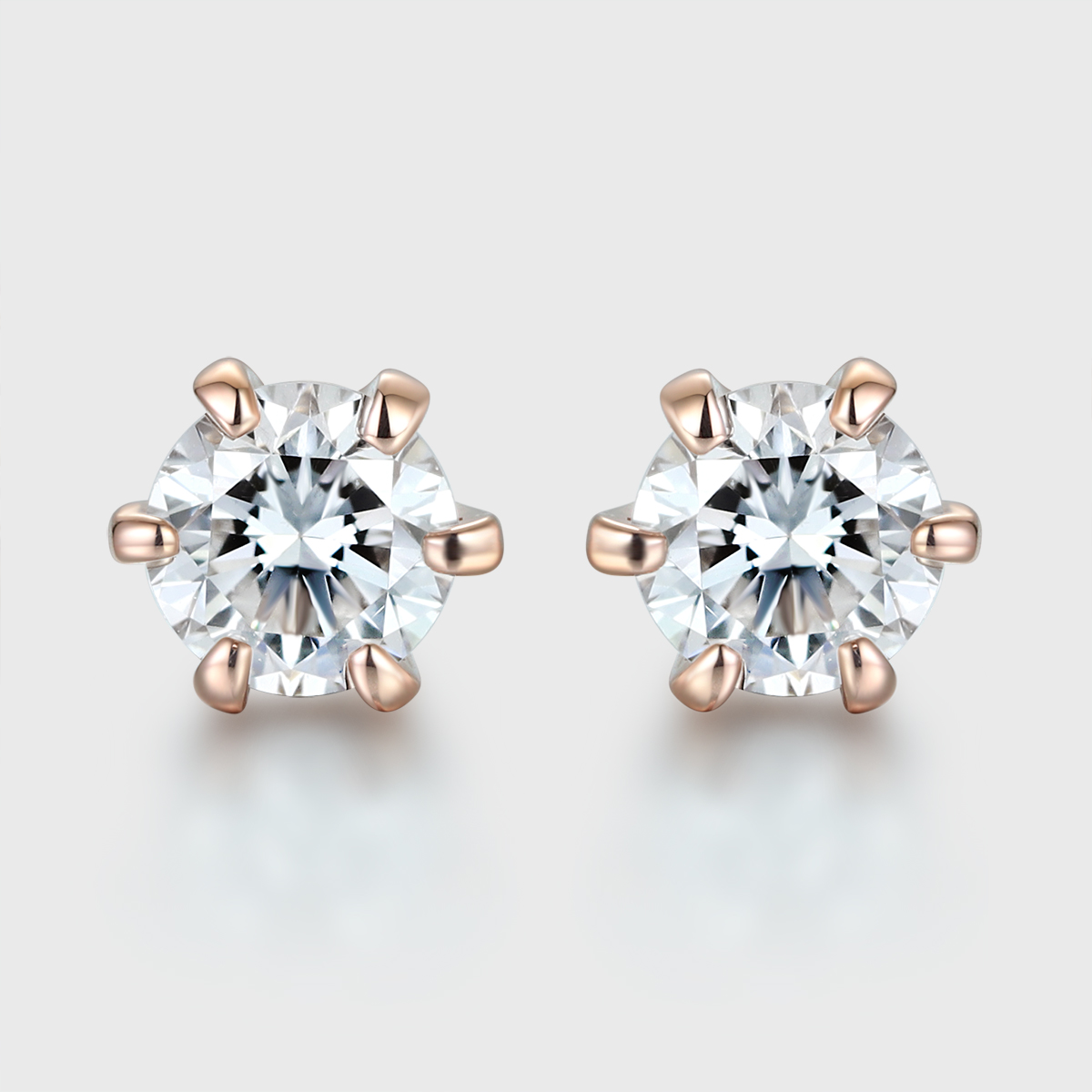 14K Gold 0.4ctw Round Cut Lab Cultured Diamond 6 Prong Solitaire Stud Earrings