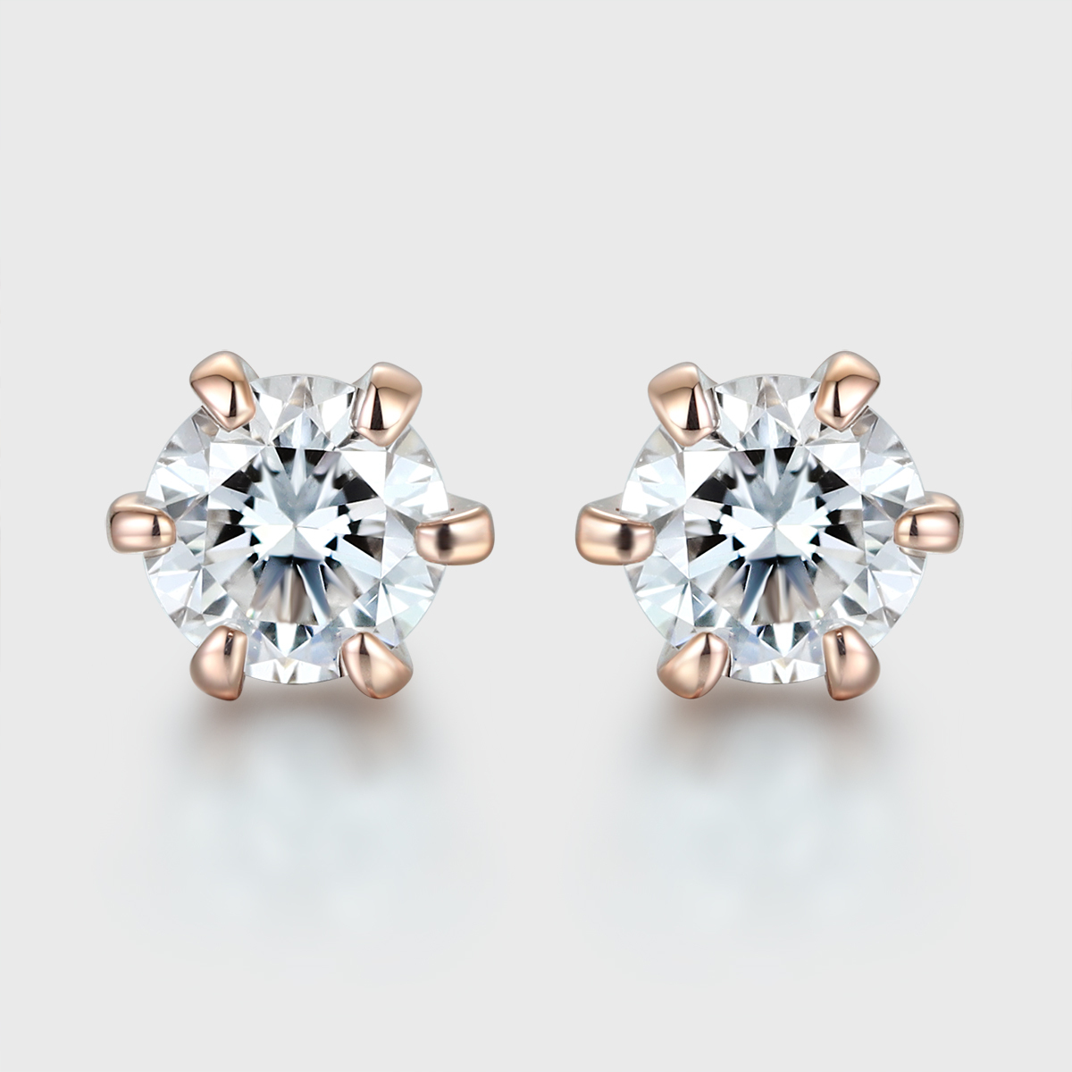 14K Gold 0.4ctw Round Cut Lab Cultured Diamond 6 Prong Solitaire Stud Earrings