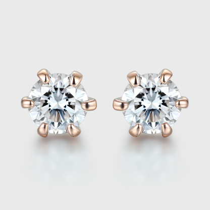 14K Gold 0.4ctw Round Cut Lab Cultured Diamond 6 Prong Solitaire Stud Earrings