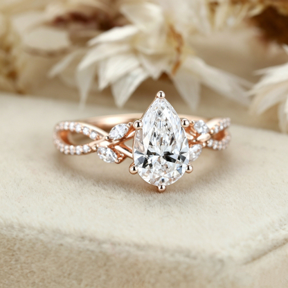 Pear Shaped Lab Grown Diamond Twisted Shank Ring - Rose Golg