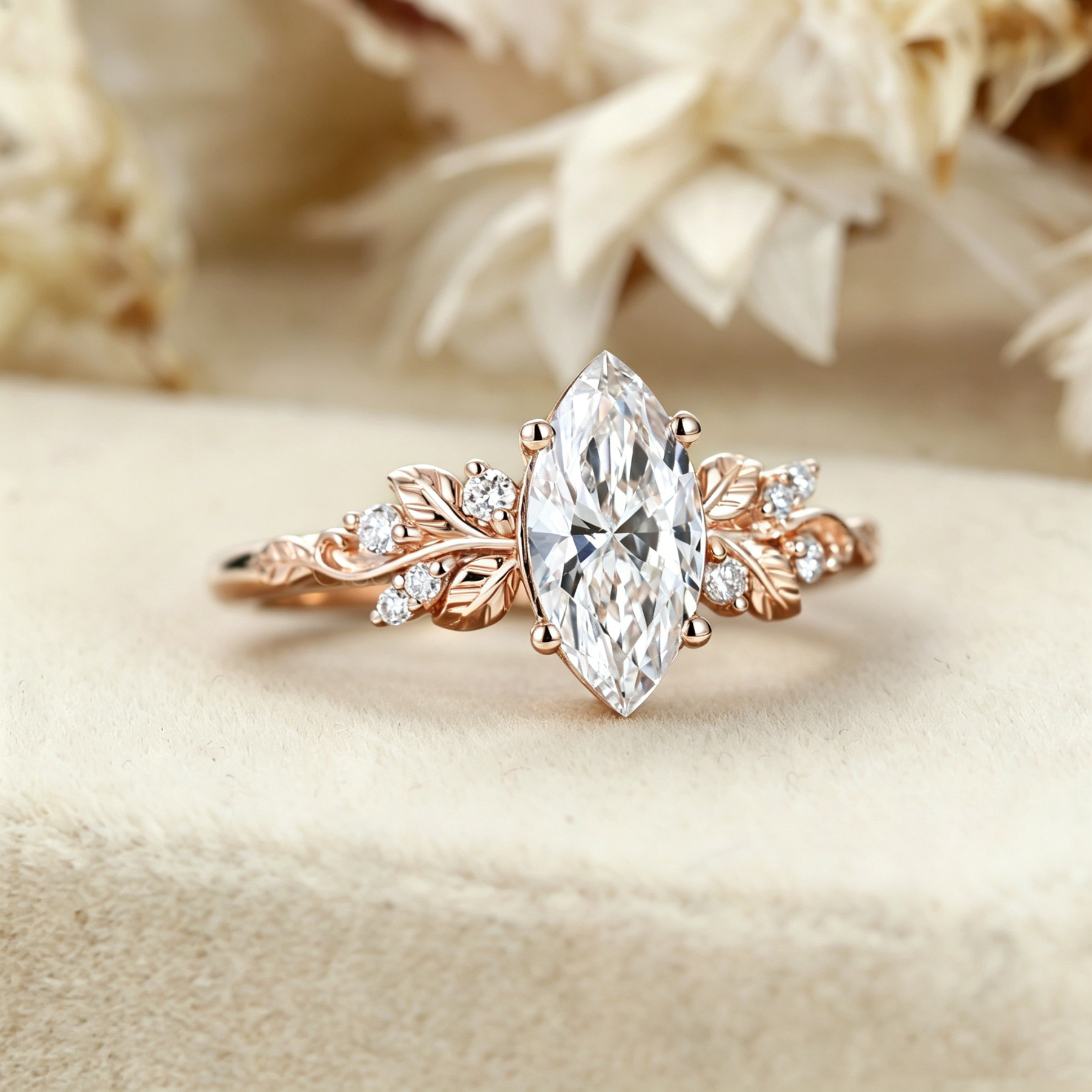 1CT Marquise Lab Grown Diamond Engagement Ring In Rose Gold