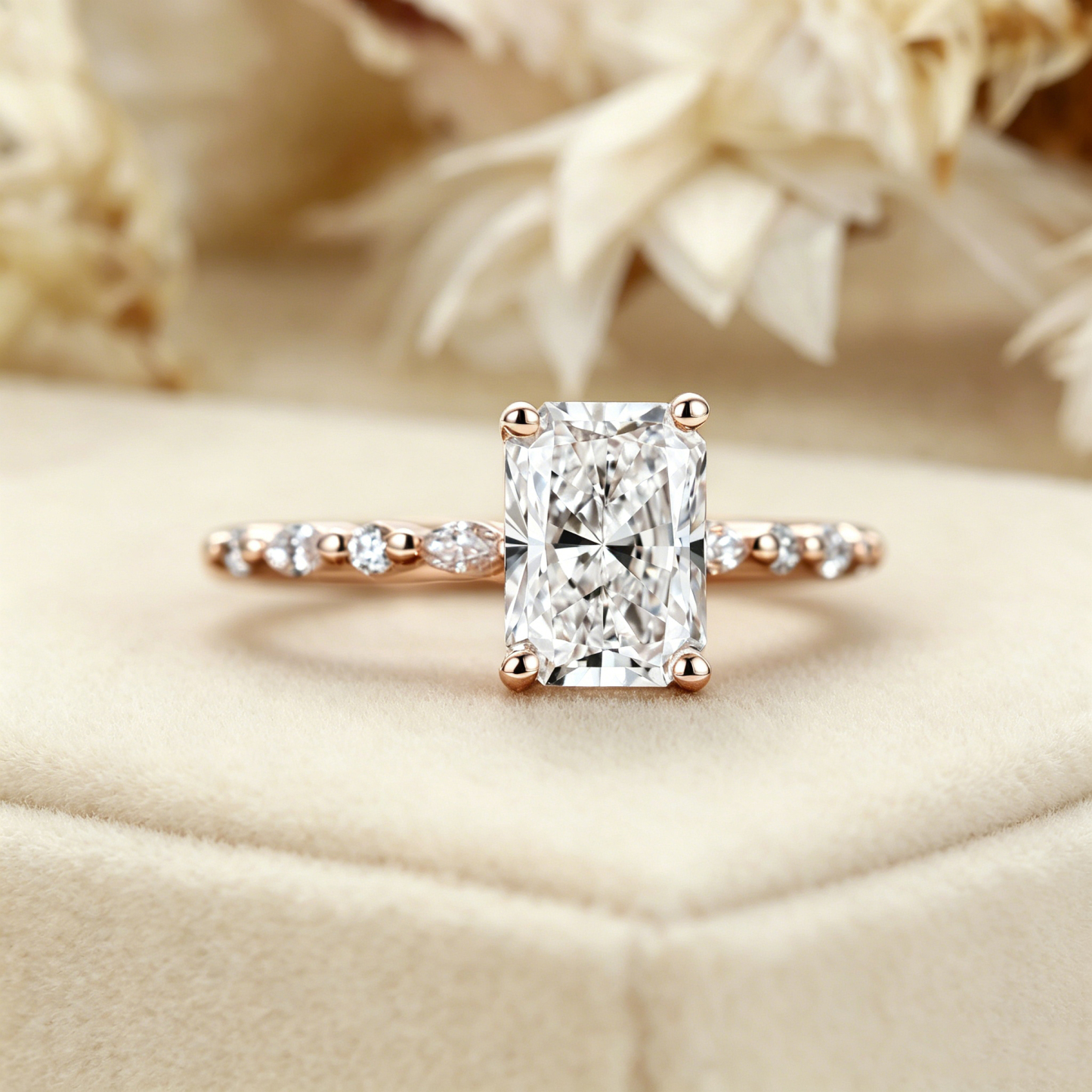 Radiant cut Lab Diamond engagement ring 1.0CT E VVS IGI Certified Rose Gold Lab Diamonds Bridal